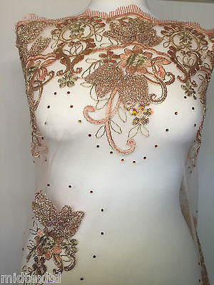 Vintage Floral embellished and stones dress net with scalloped edging M232 Mtex - Midland Textiles & Fabric