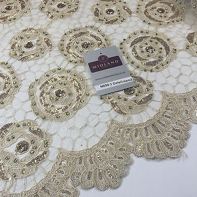 Vintage embellished Mesh net Double scalloped edging Dress Fabric 58' Wide M622 - Midland Textiles & Fabric