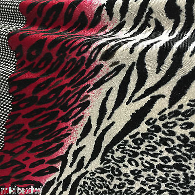 Red Black animal print 58' velvet velor  two way stretch fabric M16-20 Mtex - Midland Textiles & Fabric