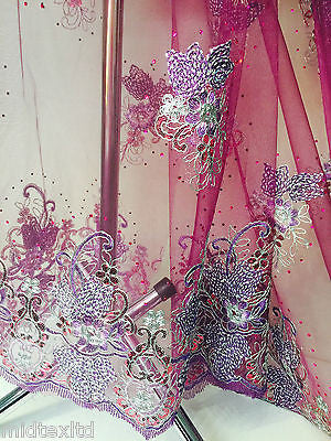 Vintage Floral embellished and stones dress net with scalloped edging M232 Mtex - Midland Textiles & Fabric