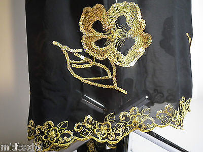 Black Georgette with floral sequins and scalloped edging dress fabric 54' Mtex - Midland Textiles & Fabric