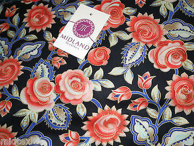 Rose Design With Gold Foil 100% Cotton Lawn Dress fabric 58' wide  M273 Mtex - Midland Textiles & Fabric