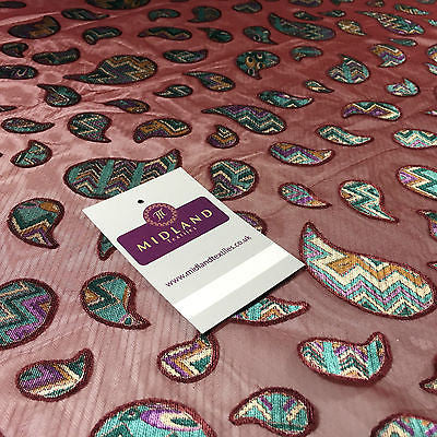 Maroon Paisley Lightweight burnout chiffon dress scarf fabric 58' M145-60 Mtex - Midland Textiles & Fabric