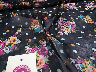 Deep Navy Floral polka dot chiffon semi transparent 44" wide M161-18 Mtex - Midland Textiles & Fabric