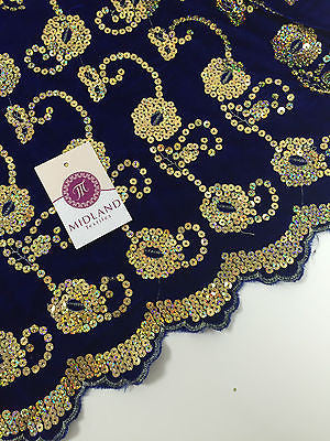 Gold Sequin Embellished Scalloped edge Micro Velvet 40' Wide  M47 Mtex - Midland Textiles & Fabric