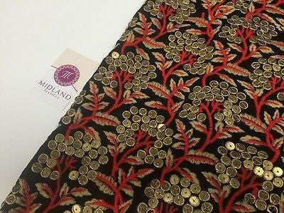 Micro Velvet Antique Gold Sequins With Anchor Gold Embroidery 36" M46 Mtex - Midland Textiles & Fabric