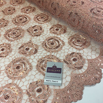Vintage embellished Mesh net Double scalloped edging Dress Fabric 58' Wide M622 - Midland Textiles & Fabric