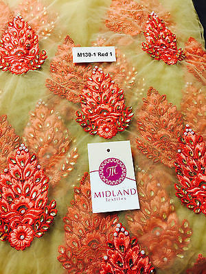 Indian Embellished Embroidered Gold Base Tulle net dress fabric 40' Wide M130 - Midland Textiles & Fabric