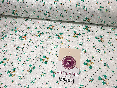 Floral vintage small dot print on white Polycotton fabric 45" Wide M540 Mtex - Midland Textiles & Fabric
