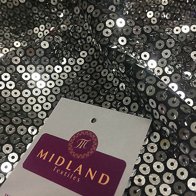 Silver Sew on sequins 5mm on black mesh net dress fabric 55" wide M624 Mtex - Midland Textiles & Fabric