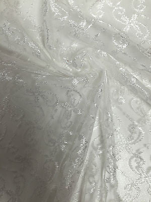 White Dress net with intricate thread work Semi transparent 45' Wide M186-12 - Midland Textiles & Fabric