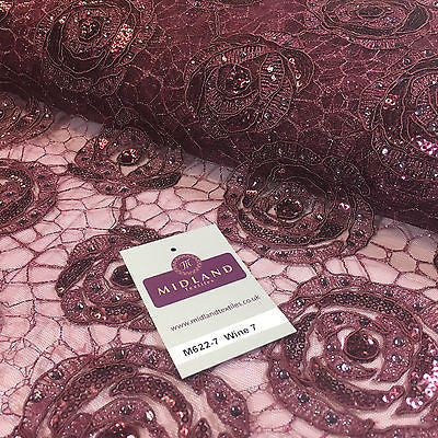 Vintage embellished Mesh net Double scalloped edging Dress Fabric 58' Wide M622 - Midland Textiles & Fabric