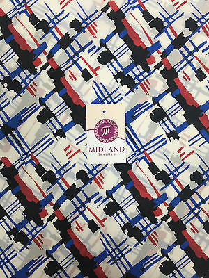 White, red, blue and black satin chiffon twill high street printed 58" M401-6 - Midland Textiles & Fabric