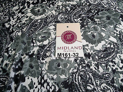 Cloud Grey Paisley printed chiffon fabric 44' wide M161-32 Mtex - Midland Textiles & Fabric