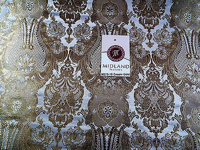 Indian Banarsi Gold Metallic Ornamental floral brocade fabric M373 Mtex 40" wide - Midland Textiles & Fabric
