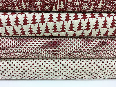 Red Scandi 100% Cotton Christmas themed Patchwork and Crafting  Fabric 45' Mtex - Midland Textiles & Fabric
