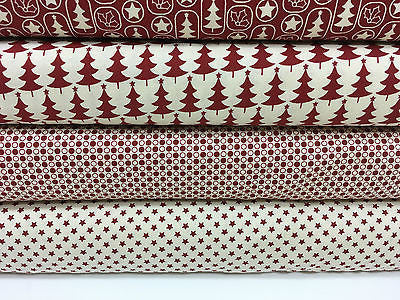 Red Scandi 100% Cotton Christmas themed Patchwork and Crafting  Fabric 45" Mtex - Midland Textiles & Fabric