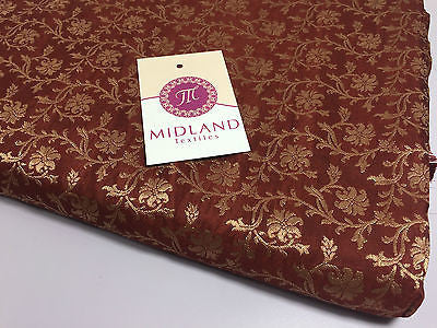 Pure Silk Indian Banarsi Floral Woven Golden Metallic Brocade 45' M260 Mtex - Midland Textiles & Fabric
