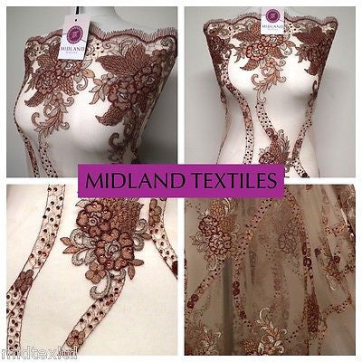 EMBROIDERY SCALLOPED FLORAL TULLE NET LACE BRIDAL DRESS FABRIC M231 - Midland Textiles & Fabric