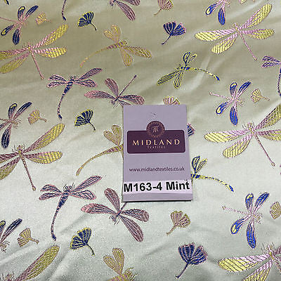 CHINESE ORIENTAL GOLD DRAGONFLY BROCADE SILKY SATIN DRESS FABRIC 44' M163 - Midland Textiles & Fabric