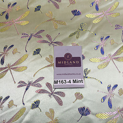 CHINESE ORIENTAL GOLD DRAGONFLY BROCADE SILKY SATIN DRESS FABRIC 44" M163 - Midland Textiles & Fabric