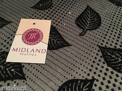 Leaf Print Spandex Velvet Sequinned - 2 way stretch Fabric-58' M16-16 Mtex - Midland Textiles & Fabric