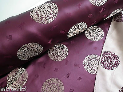 Chinese Fortune Medallion Print Silky Satin Fabric 45' Wide M59 - Midland Textiles & Fabric