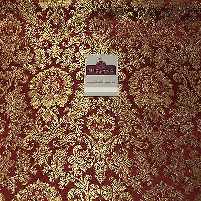 Gold Indian Floral Metallic Print Banarsi faux Silk Brocade Fabric 40' M370 Mtex - Midland Textiles & Fabric