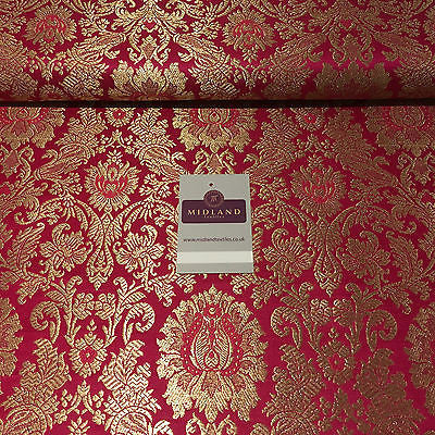 Gold Indian Floral Metallic Print Banarsi faux Silk Brocade Fabric 40' M370 Mtex - Midland Textiles & Fabric