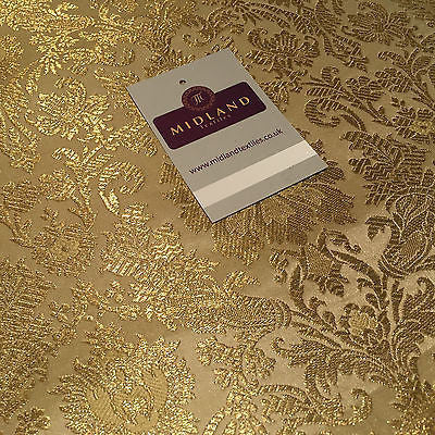Gold Indian Floral Metallic Print Banarsi faux Silk Brocade Fabric 40' M370 Mtex - Midland Textiles & Fabric