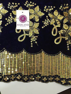 Gold Sequin Embellished Scalloped edge Micro Velvet 40' Wide  M47 Mtex - Midland Textiles & Fabric