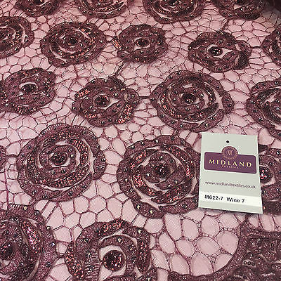 Vintage embellished Mesh net Double scalloped edging Dress Fabric 58' Wide M622 - Midland Textiles & Fabric