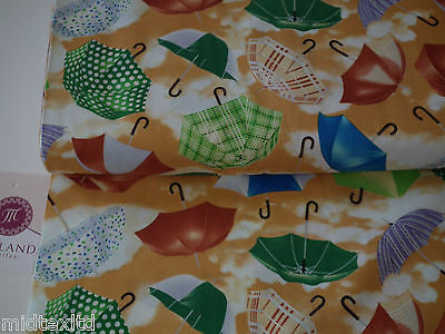 Umbrella Print 100% Cotton Poplin Fabric, 45' Wide. Craft Cotton M26 Mtex - Midland Textiles & Fabric
