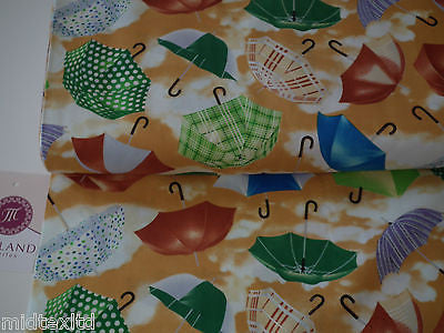 Umbrella Print 100% Cotton Poplin Fabric, 45" Wide. Craft Cotton M26 Mtex - Midland Textiles & Fabric