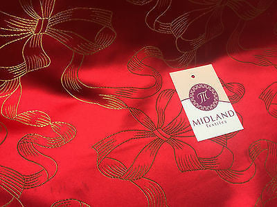Red and gold Ribbon and Bow jacquard Chinese brocade Fabric 45' Wide M381 Mtex - Midland Textiles & Fabric