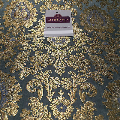 Gold Indian Floral Metallic Print Banarsi faux Silk Brocade Fabric 40" M370 Mtex - Midland Textiles & Fabric