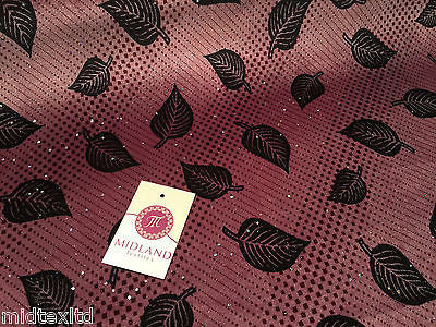 Leaf Print Spandex Velvet Sequinned - 2 way stretch Fabric-58' M16-16 Mtex - Midland Textiles & Fabric