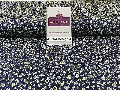 Navy And White Floral Paste Printed 100% Cotton Poplin Craft Fabric 45' M633 - Midland Textiles & Fabric