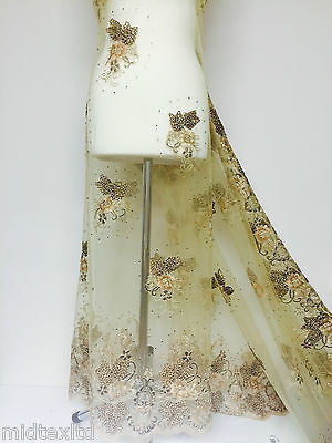 Vintage Floral embellished and stones dress net with scalloped edging M232 Mtex - Midland Textiles & Fabric