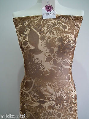 Golden Brown Earthy Flower and Leaf Print Fabric. 58" Georgette Chiffon M145-12 - Midland Textiles & Fabric