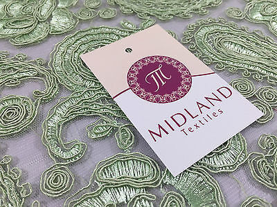 Light Green Corded Floral Paisley Double Scalloped Edging 50' Wide M236 Mtex - Midland Textiles & Fabric