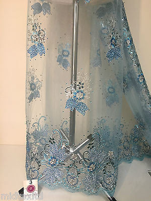 Vintage Floral embellished and stones dress net with scalloped edging M232 Mtex - Midland Textiles & Fabric