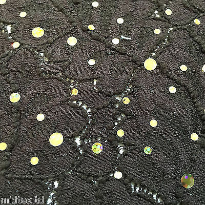 Crochet Stretch Lace Fabric with Silver sequins 58' M73 Mtex Brown or Black - Midland Textiles & Fabric