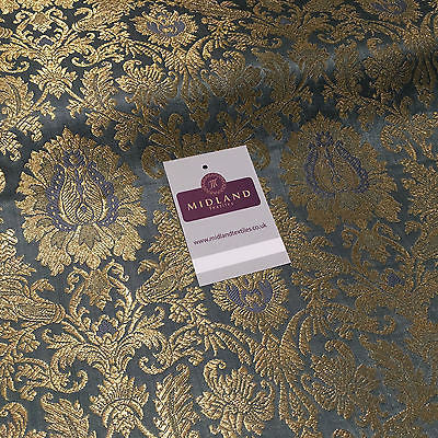 Gold Indian Floral Metallic Print Banarsi faux Silk Brocade Fabric 40' M370 Mtex - Midland Textiles & Fabric