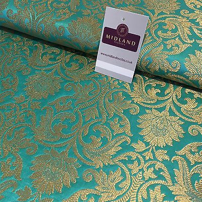 Indian Floral gold metallic banarsi brocade faux silk fabric 44' Wide M692 - Midland Textiles & Fabric