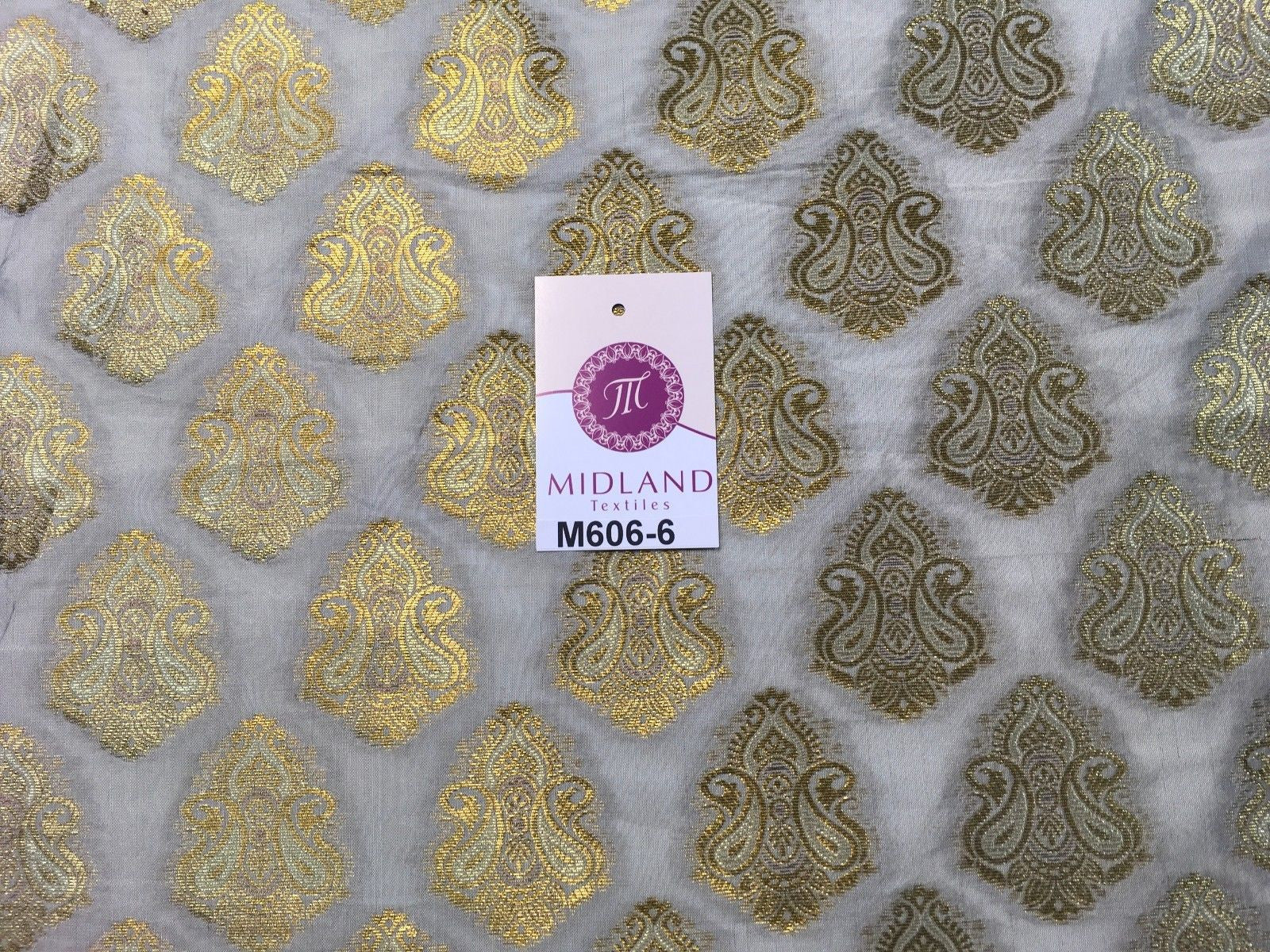 Indian Paisley Ornamental Metallic faux silk banarsi Brocade 44' Wide M606 - Midland Textiles & Fabric