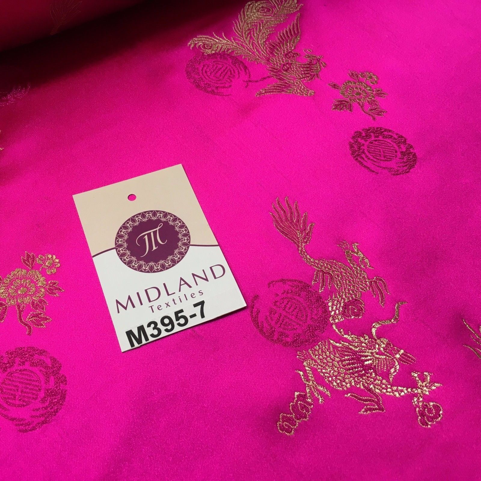 Traditional Cerise Pink Chinese Oriental Satin brocade 45' Wide M395-7 Mtex - Midland Textiles & Fabric
