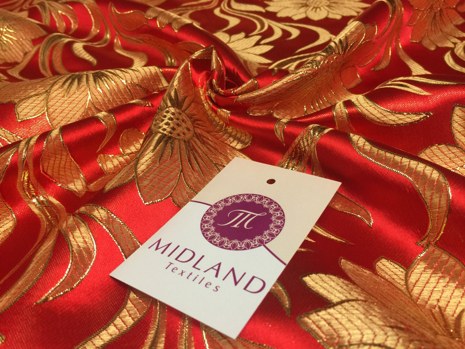 Red and gold floral Metallic jacquard brocade Fabric 58' Wide M380 Mtex - Midland Textiles & Fabric