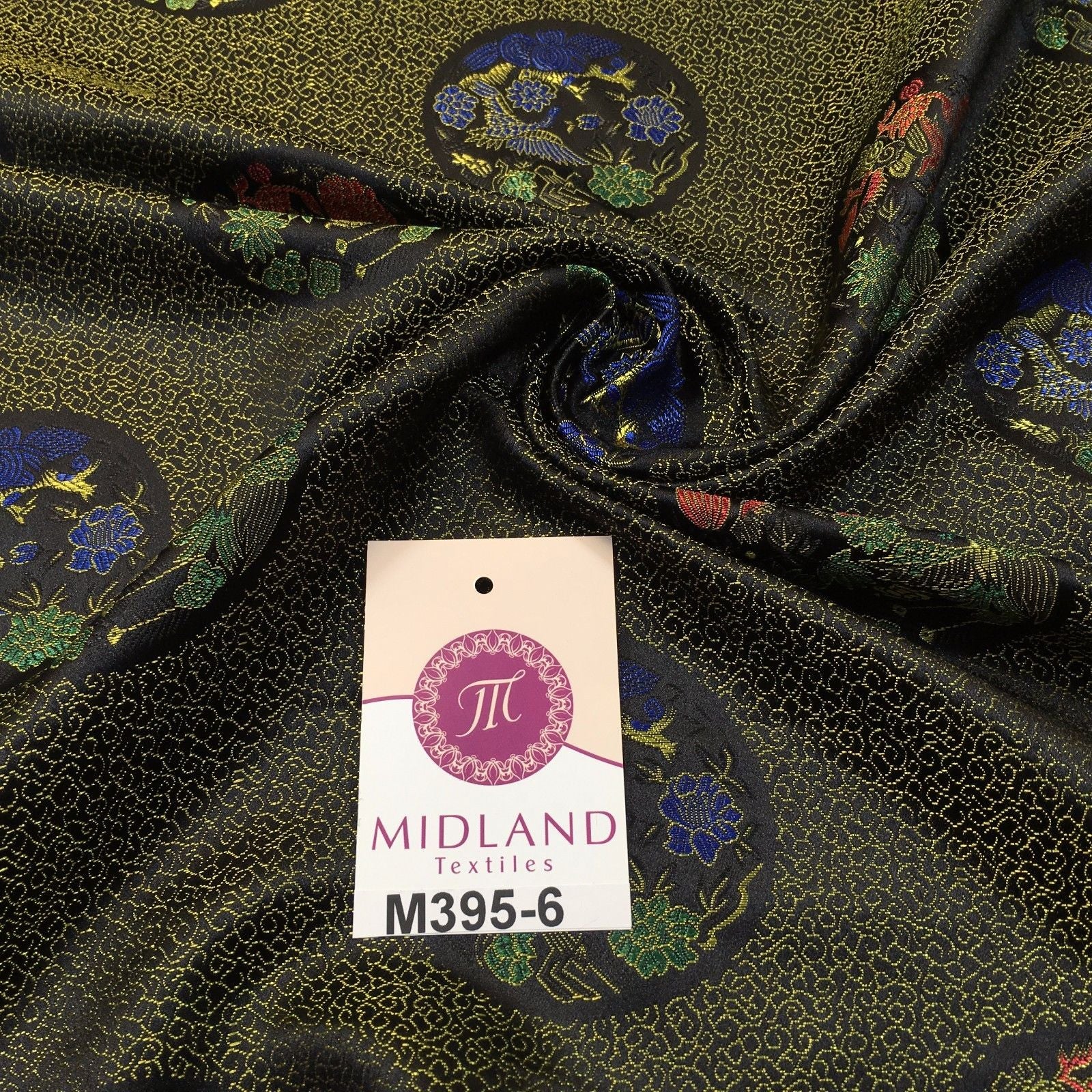 Traditional Chinese Authentic Black and Gold Silky Satin Brocade 45' M395-6 Mtex - Midland Textiles & Fabric