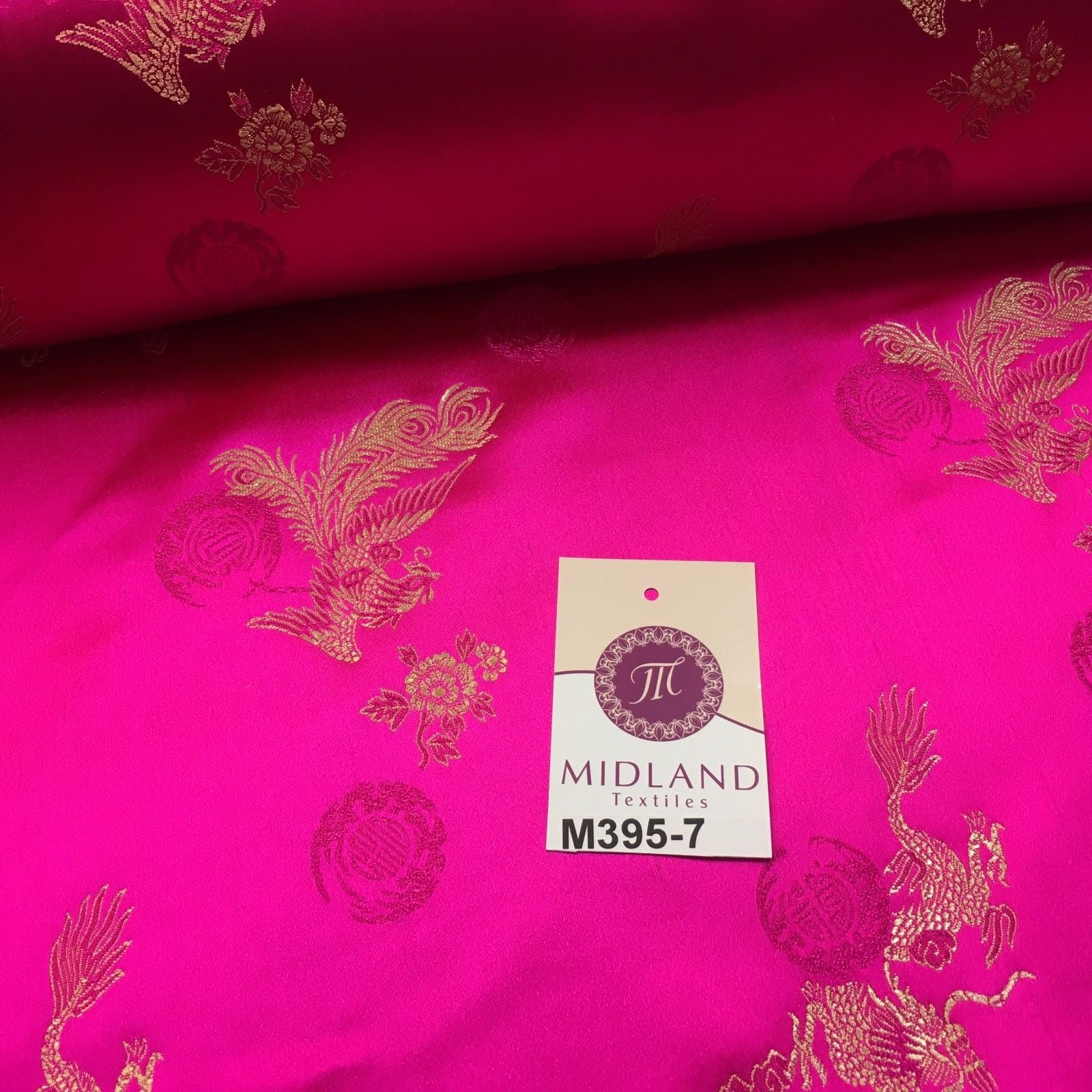 Traditional Cerise Pink Chinese Oriental Satin brocade 45" Wide M395-7 Mtex - Midland Textiles & Fabric